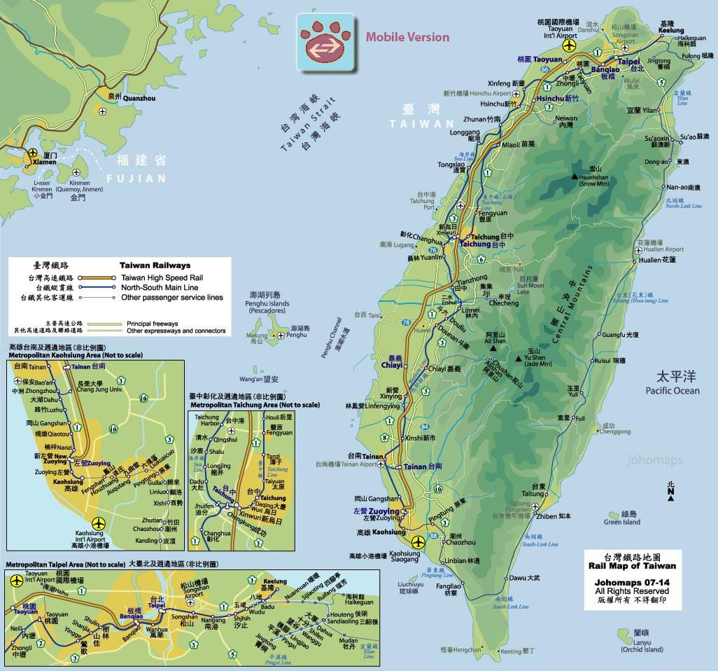 tra-reitin kartta Taiwan