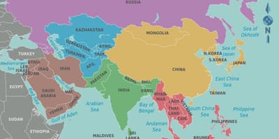 Kartta Taiwan ja naapurimaiden